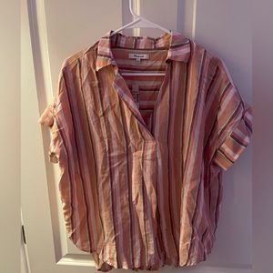 Madewell size medium women short sleeve top, pink striped blouse